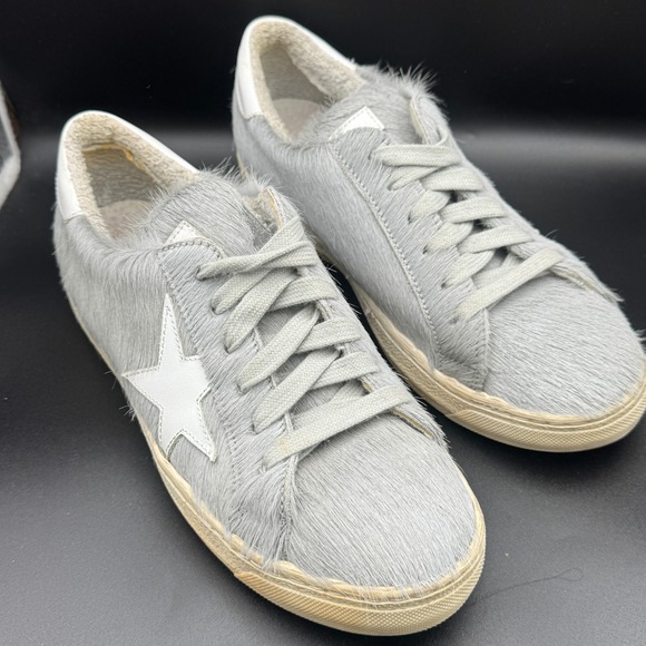 The Shoe Box Womens 8.5 Grey Genuine Calf Hair Sneakers Made in Italy Low Top - Picture 2 of 14